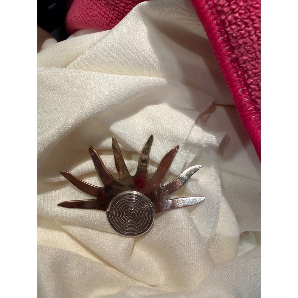 Vintage Artisan EE Sterling Silver 12K Gold Filled Sunburst Spiral Pendant